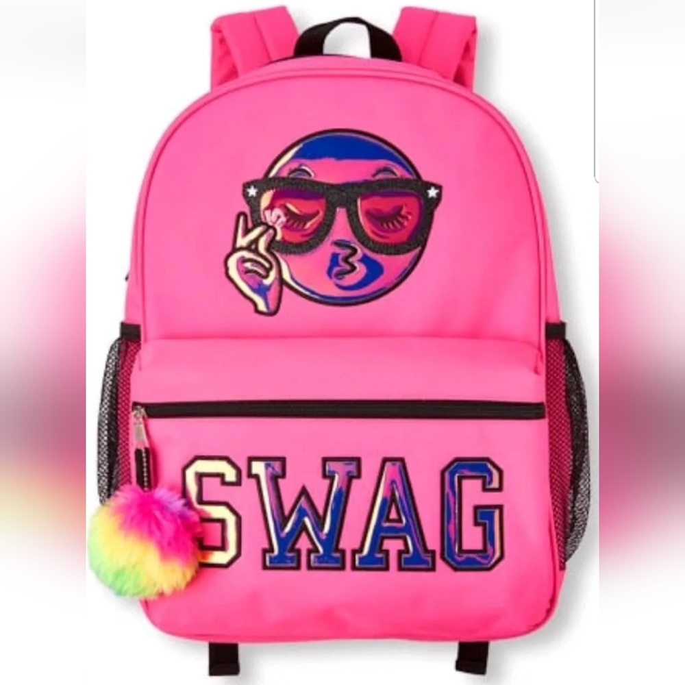 Childrens Place Girls Liquid Iridescent Emoji 'SWAG' Neon Backpack